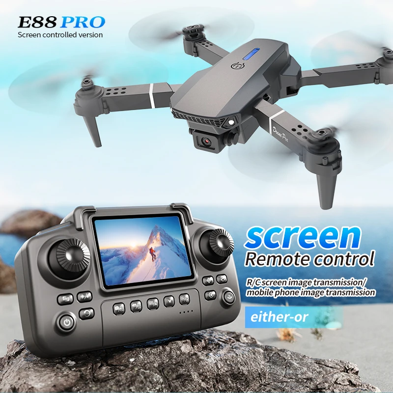 Drone Kit Professional - プロフェッショナルE88 PROドローン、スクリーン付き8K HDカメラ、WiFi FPV、折りたたみ式RCクアッドコプター、子供と大人向けのアウトドアギフト